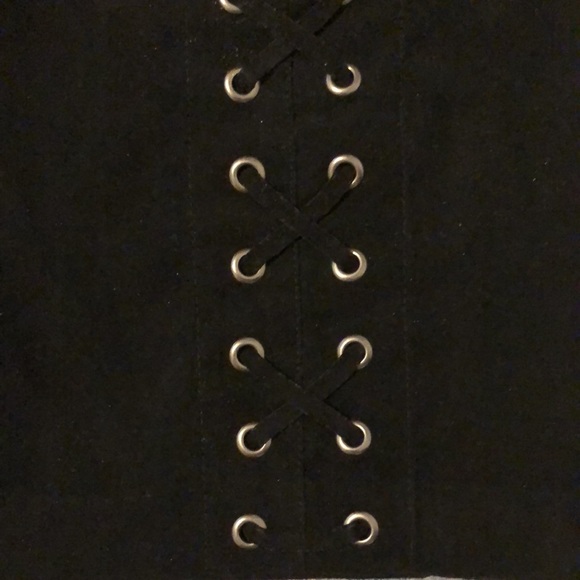 Black Vegan Suede Lace Up Mini Skirt - Picture 2 of 4
